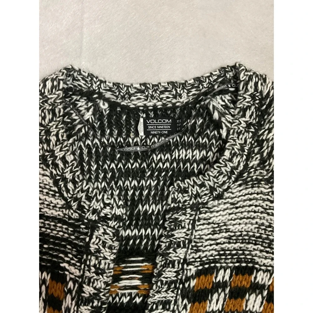 Volcom Womens Fringe Geometric Southwestern Chunky Knit Cardigan XS/S